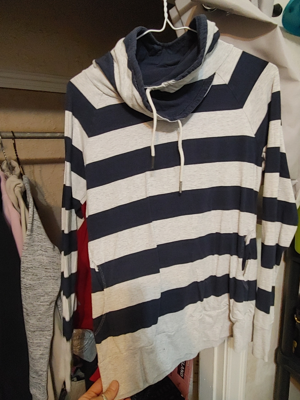 twik Navy and White Striped Hooded Pullover